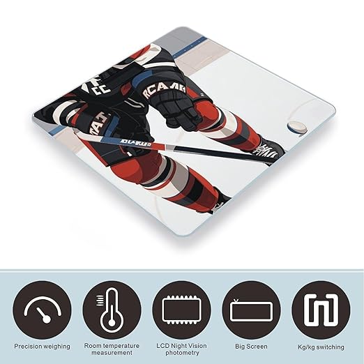 Ice Hockey Pattern Scale for Body Weight Digital Bathroom Scale Toughened Glass High Precision Scales for Body Weight with Large LCD Backlight Display Weight Scales
