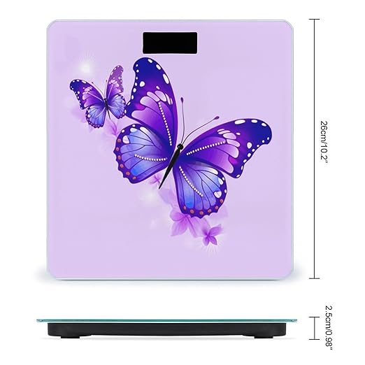 Purple Butterfly Scale for Body Weight Anti-Slip Digital Bathroom Scale Sturdy Toughened Glass Weighing Scales High Precision Safe Rounded Corners Smart Scales