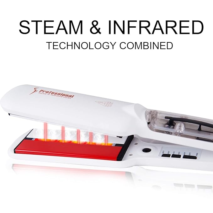 DORISILK Steam Hair Straightener and Curler Iron 2 in 1 Professional Salon Infrared Flat Iron Wide Tourmaline Ceramic Plate Vapor Straighteners for Hair Instant Heat Up Adjustable Temp 2 Inch White