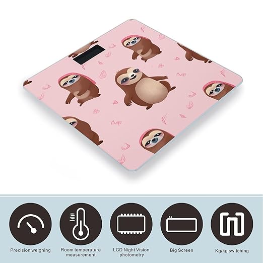Sloth-Pink Weight Scale Digital Electronic Scales Bathroom Scale Larg LCD Backlight Display High Precision MeasurementsTempered Glass