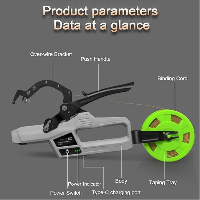 Electric Plant Tying Machine Semi-Automatic Plant Tie Machine Plant Tying Tool for Grapes Tomatoes VegetablesMax Bending Diameter 45mm