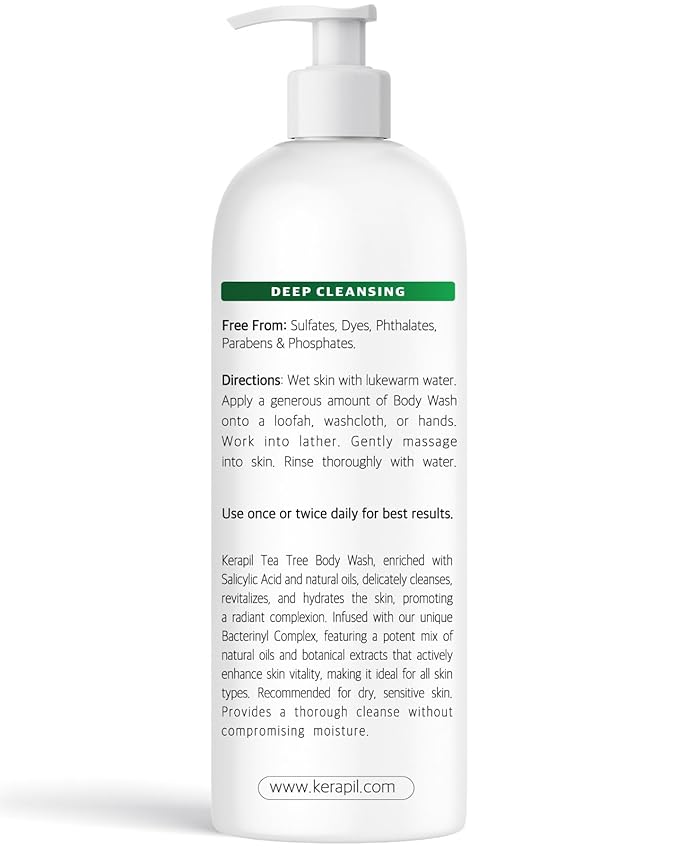 Bacterinyl Tea Tree Oil Body Wash - Antibacterial &amp Antifungal Support for Ringworm Body Odors Athlete’s Foot &amp Acne Helps Soothe Itchy Dry Skin - Made in USA (16 fl oz)