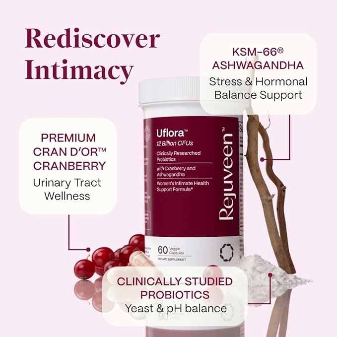 Uflora Vaginal Probiotics | Supports Vaginal Health Moisture &amp Yeast | Enhances Intimate Wellness | Clinically Proven Dosages | Probiotics Cranberry Ashwagandha | 60 Ct