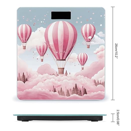 Pink Hot Air Balloon Bathroom Scale Large LCD Backlight Display Digital Scale Rounded Corners Body Scales Automatic Power On/Off Bathroom Scales for Home Bedrooms