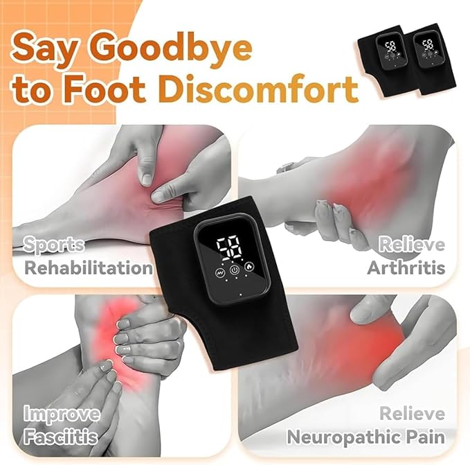 Foot Triple Method Massager Cordless Ankle Wrap Massager with 3 Heat &amp 3 Vibration Modes Portable Rechargeable Foot Pain Relief for Home &amp Office (Gray 2 PCS)