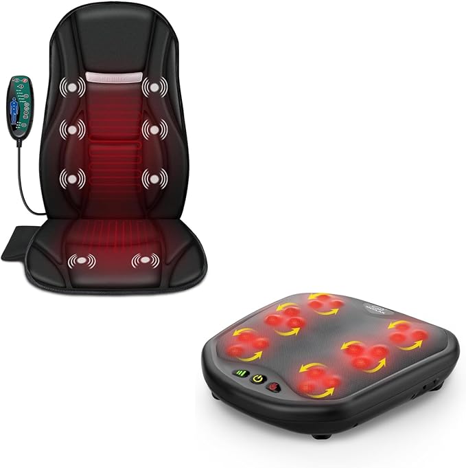 Snailax Vibration Back Massager with Heat &amp Shiatsu Foot Massager with Heat – Complete Full-Body Relief for Office Home