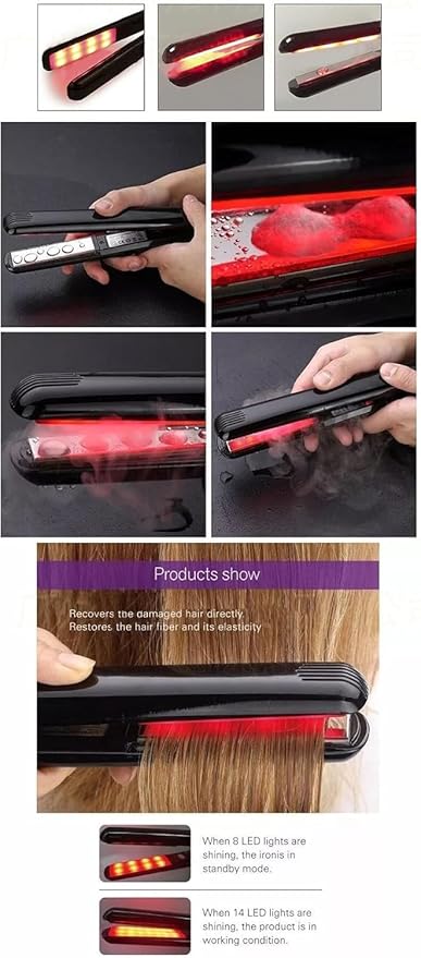 Ultrasonic Infrared Hair Care Iron Recovers The Damaged Hair LED Display Treatment Styler Cold Iron Straightener Infrared Straightener Styler (Black)