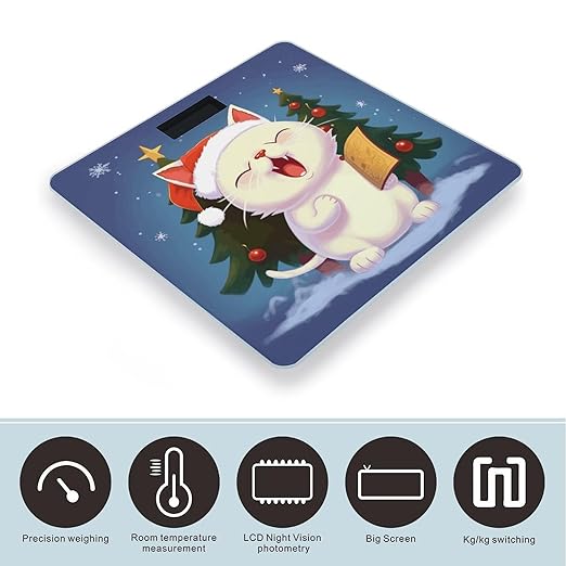 Cute Cat Sing Christmas Carols Bathroom Scale Weight Scale for Body WeightHighly Accurate Digital Weighing Machine Clear LED Display Digital Bathroom Body Scale 400lb/182kg