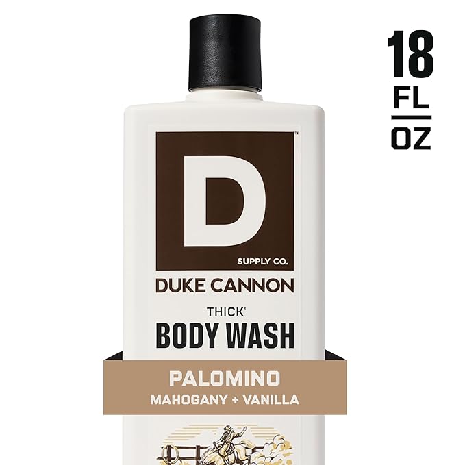 Duke Cannon Supply Co. Thick High Viscosity Body Wash – 3X Thicker Cleansing Shower and Bath Gel Mineral-Enriched for Men – Shower Gel – Men’s Body Scrub – Palomino 3 pack –18 oz