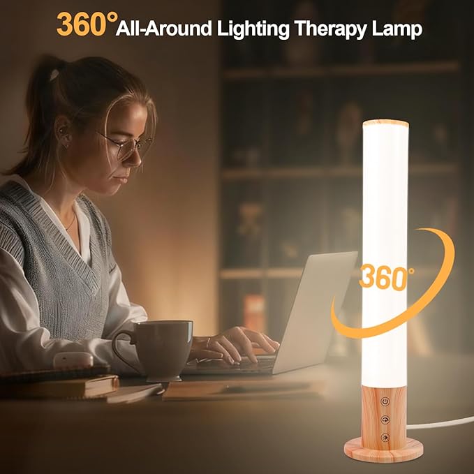 Light Therapy Lamp - 10000 Lux Full Spectrum Sun Lamp 3 Color Temperatures &amp 670nm Red Light Touch/Remote Control Stepless Dimming USB Charging GlowPillar Sunlight Lamp for Home Office