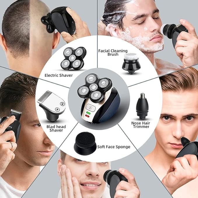 Electric Razor for Men 4D 5-in-1 Floating Head Men's Electric Shaver Kit Portable Rechargeable IPX7 Waterproof Shaver Nose Hair Trimmer Bald Body Razor