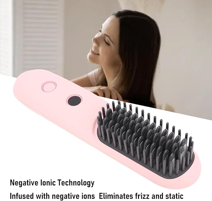 ZJchao Negative Ionic Hair Straightener Brush Cordless Hair Straightening Comb 2 in 1 Curler with 6400mAH Battery Fast Charging 160° to 200°C Temperature