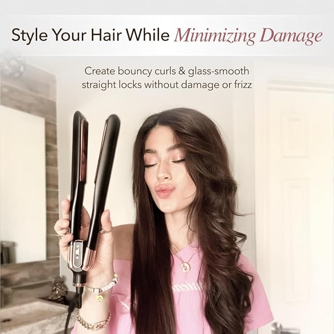 SRILabs StyleQ Flat Iron Hair Straightener Styler - GraphFlow Techonology Negative Ions Infrared Light Therapy 12 Heat Settings for Straight Smooth Waves and Curls: All Hair Types