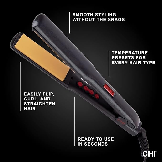 CHI PRO G2 Digital Titanium Infused Ceramic 1 Straightening Hairstyling Iron &amp Spin N Curl in Onyx Black. Ideal for Shoulder-Length Hair Between 6-16” inches.