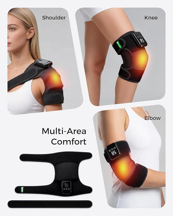 3-in-1 Knee Massager for Pain Relief with Heat Portable Heated Knee Brace with Extension Strap for Knee Elbow &amp Shoulder Cordless Rechargeable Electric Massagers for Joint Comfort (Single)