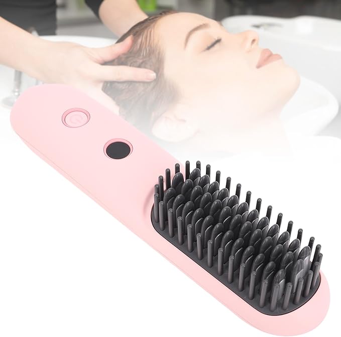 ZJchao Negative Ionic Hair Straightener Brush Cordless Hair Straightening Comb 2 in 1 Curler with 6400mAH Battery Fast Charging 160° to 200°C Temperature