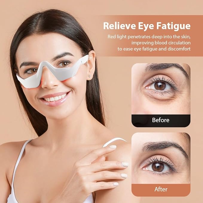 Red Light &amp Microcurrent Eye Massager – 3D Contour Under-Eye Device for Dark Circles Puffiness Fine Lines &amp Wrinkles – Rechargeable Anti-Aging Eye Therapy Glasses