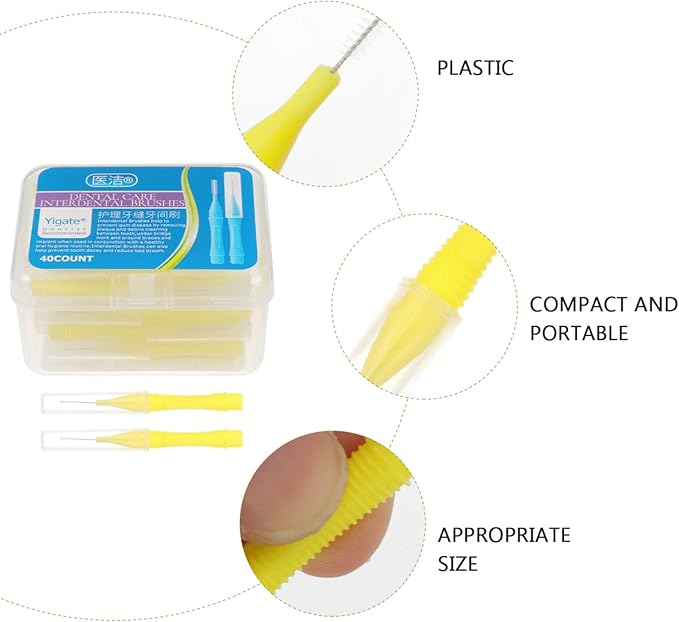 EXCEART 40pcs Interdental Picks Dental Brush Picks Dental Floss Interdental Cleaners Yellow 0.4mm