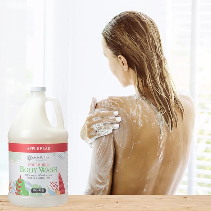 Ginger Lily Farms Botanicals Nourishing Body Wash 100% Vegan &amp Cruelty-Free Apple Pear Scent 1 Gallon (Pack of 4)