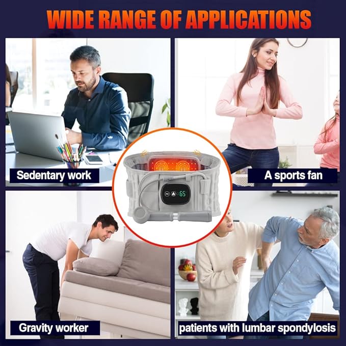 3-in-1 Back Support Belt with Sciatica Comfort Rechargeable Lumbar Brace for Lower Back Relief Portable Wireless Massager for Men &amp Women Ideal for Relaxation Free Size