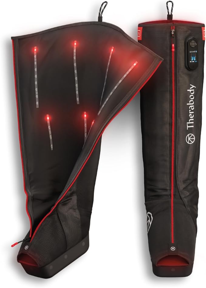 Therabody JetBoots PRO Plus - Wireless Compression Boots with Vibration &amp Light Therapy - Muscle Recovery Pneumatic Leg Compression Sleeve to Recover Faster Relieve Muscle &amp Joint Pain (Regu