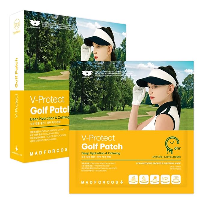 V-Protect Golf Sunscreen Patch for Golf &amp Outdoor Sports – UV Protection Hydrating &amp Cooling Face Patches | 5 Count (Small Size)