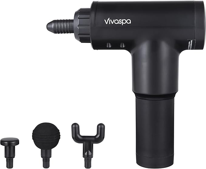 Vivitar - Vivaspa Deep Tissue Massage Gun Cordless Handheld Percussion Massager with LCD Display 4 Massage Heads 6 Speed Levels for Muscle Recovery (Black)