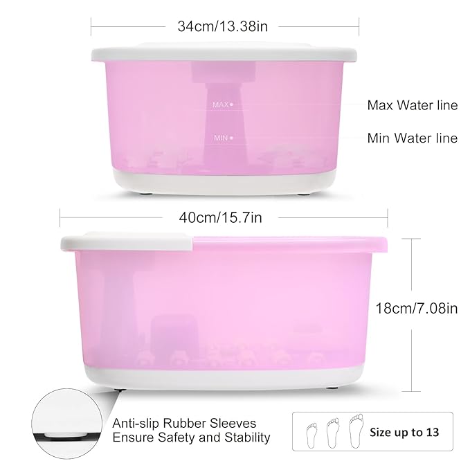 Foot Spa Bath Massager with Heat Bubbles and Vibration Massage and Jets 16 OZ Calming Lavender Foot Soak Epsom Salt Foot Soaker with Red Light 22 Massage Rollers Adjustable Temp - Pink