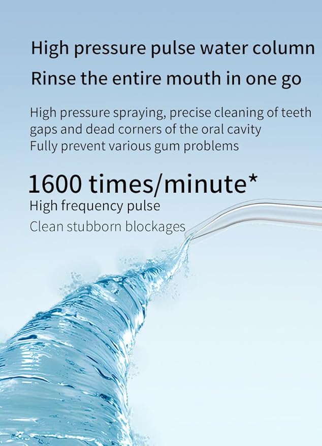 Water Dental Flosser Cordless Oral Irrigator Wireless Portable Dental Gap Oral Beautification Device 3 Cleaning Modes with 4 Customized Nozzles 1600 Times/Min High Voltage Pulse (Black)