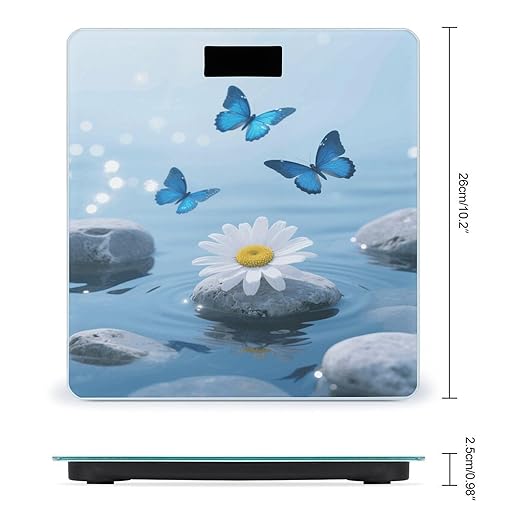 Flower and Butterfly Zen Stone Weight Scale Cute Bathroom Scale for Body Highly Accurate Digital Weighing Machine for People Compact LCD Display Scales with Sturdy Toughened Glass Scales