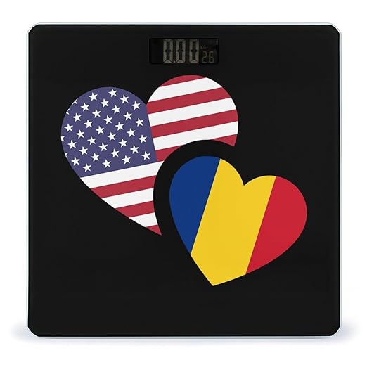 Romania U.S. Flag Digital Bathroom Scale for Body Weight Lighted LCD Display Round Corner