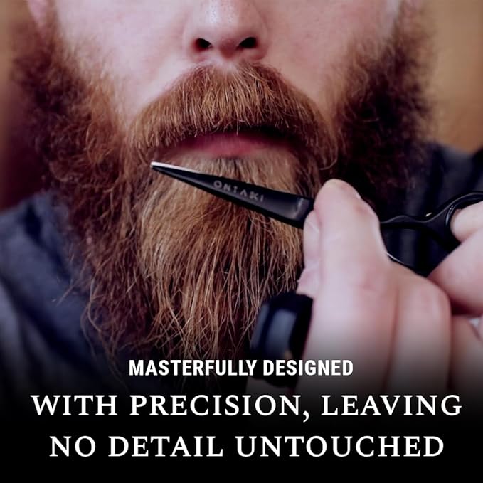 Ontaki Beard &amp Moustache Scissors for Men - 5.5 Japanese Steel Black - Precision Sharp Blades Ergonomic Finger Rest &amp Adjustable Tension Screw for Perfect Trimming - Beard Grooming Scissors