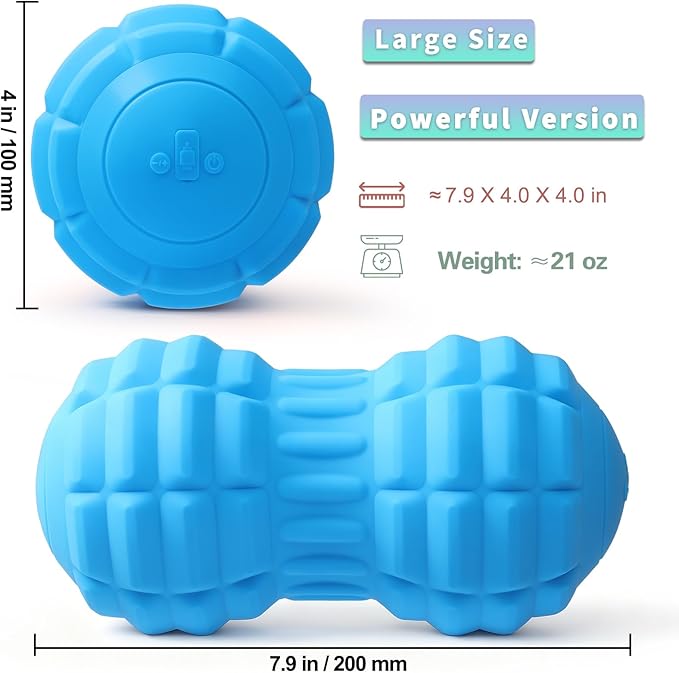 Vibrating Peanut Massage Ball – Back Neck Hip Calf Leg &amp Foot Muscle Roller Trigger Point Massage Ball for Deep Tissue Myofascial Release Silicone Shell 4-Speed (Blue)