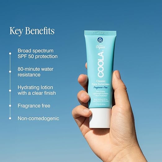 COOLA Organic Face Sunscreen SPF 50 Sunblock Lotion Dermatologist Tested Skin Care for Daily Protection Vegan and Gluten Free Fragrance Free