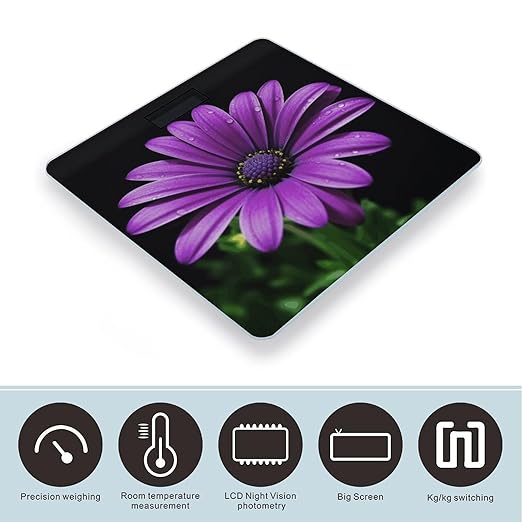 Purple Daisy Scale for Body Weight High Precision Digital Weight Scales with LCD Display Anti-Slip Sturdy Slim Tempered Glass Bathroom Scale for Home Use