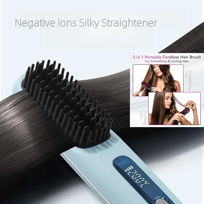 Protable Straightener Hair Brush Comb Fast Heating Hair Brush Anion Hair Straightener Comb for Travel Home Temperature Display