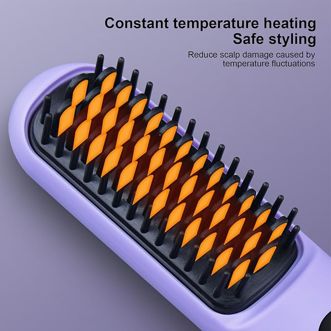 Hair Straightener 3-Position Temperature Adjustment Cordless Hair Straightener Dual MCH Ceramic chip Heating Hair Straightener Brush Brush Suitable for Home and Salon (Purple)
