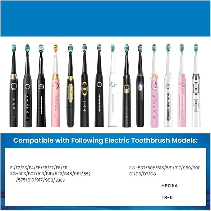 20pcs Tooth Brush Head Compatible for Seago-507B/908/909/917/610/659/719/910/575/551/548 Toothbrush Deep Clean Bristle(Black)