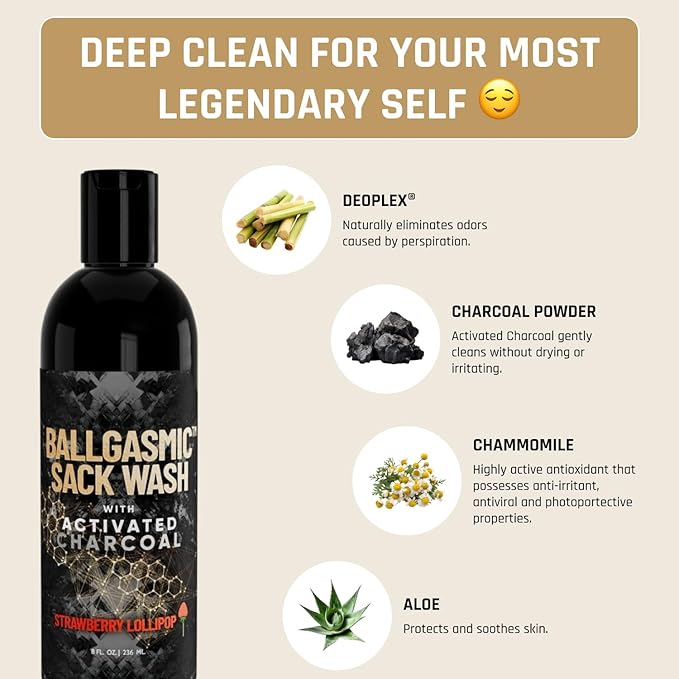 Derm Dude BallGasmic Ball Wash Men’s Grooming Bundle – Strawberry Fresh (2 Pack) + Sweet Whiskey (1 Pack) | Charcoal Groin Wash for Odor Defense Comfort &amp Daily Use – 3 x 8oz