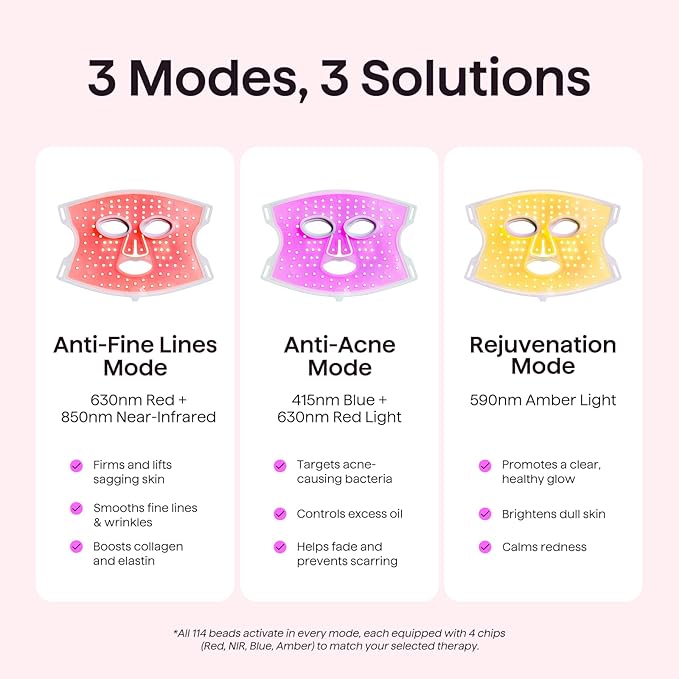 wavytalk Red Light Therapy Mask for Face Glow Time LED Face Mask Light Therapy for Anti-Fine Line Acne Treatment and Skin Rejuvenation with Red Near-Infrared Light Blue &amp Amber Light Therapy W