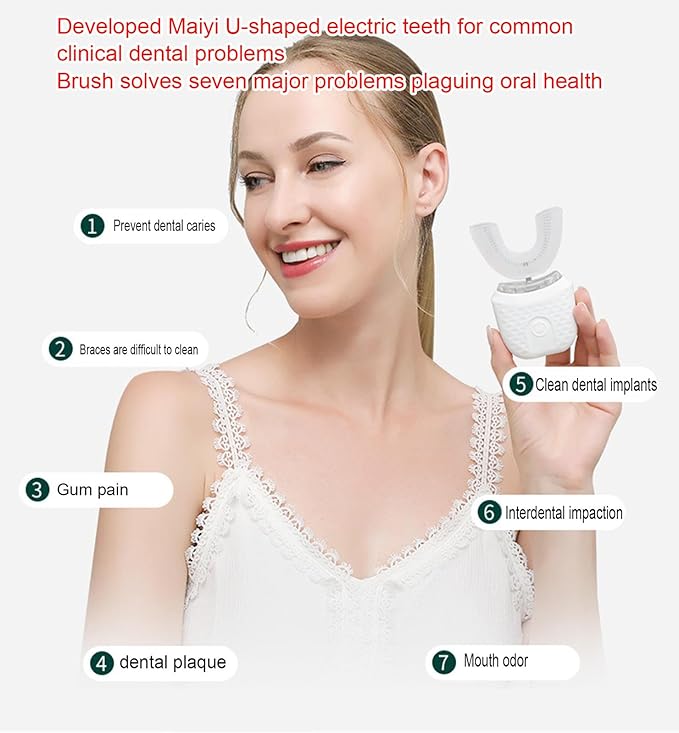 VIDECOR Electric Toothbrush U Shaped Automatic Toothbrush for Adults 360° Whole Mouth Toothbrush Whitening Wireless Charging IPX7 WaterproofC