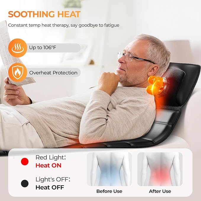 Shiatsu Full Body Massage Mat with Heat Detachable Massager Pad 10 Vibrating Motors 9 Intensity Levels Deep Tissue Pain Relief for Back Neck &amp Legs – Relaxation at Home or Office
