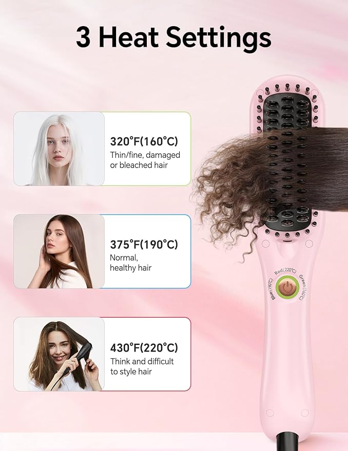 LANDOT Mini Hair Straightening Brush - Compact Ionic Straightening Brush for Frizz-Free Smooth Hair Lightweight Hot Comb &amp Travel-Friendly Flat Iron Blush