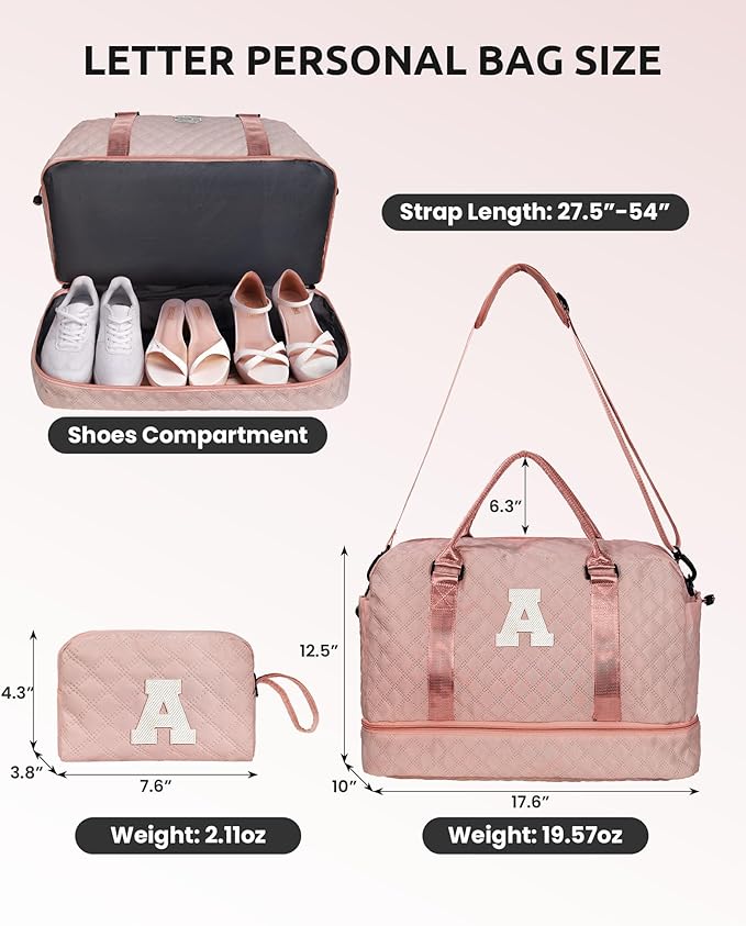 Birthday Gifts-for Women-Initial Duffle Bag with Shoe Compartment Personalized Weekender Bag Monogram Overnight Bag Letter Travel Bag with Makeup BagFriend Wife Birthday Gift (Letter C)