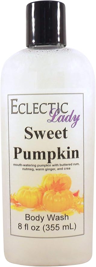 Eclectic Lady Liquid Pearl Body Wash - Sweet Pumpkin Scent 3-in-1 Use For Bubble Bath Hand Soap &amp Body Wash Phthalate-Free Sweet Pumpkin Fragrance Handcrafted in USA (8 oz)
