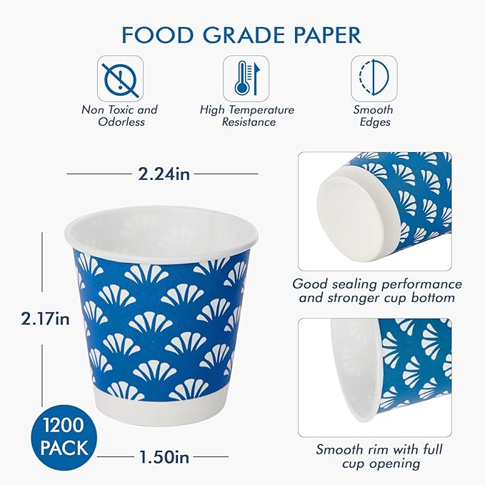 JollyPack 1200 Pack 3 oz Disposable Bathroom Paper Cups Small Mouthwash Cups in Orange Blue and Green Great for Candy Biscuits Bathroom Use Parties Picnics and Travel