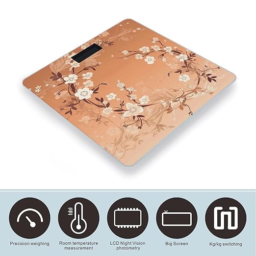 Flower Pattern Digital Bathroom Scale for Body Weight Weighing Scale with Backlit LCD Display High Precision Measurements &amp Measures Weight Up to 180kg