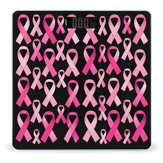 Women's Fashion Automatic Switch Digital Bathroom Weighing Scale Smart Scale Breast Cancer Awareness Ribbons Pink