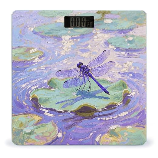 Water Lily Dragonfly Scale for Body Weight Sturdy Tempered Glass Weighing Scales with LCD Display Accurate Digital Bathroom Scale Convenient Body Fat Smart Scales Easy Read