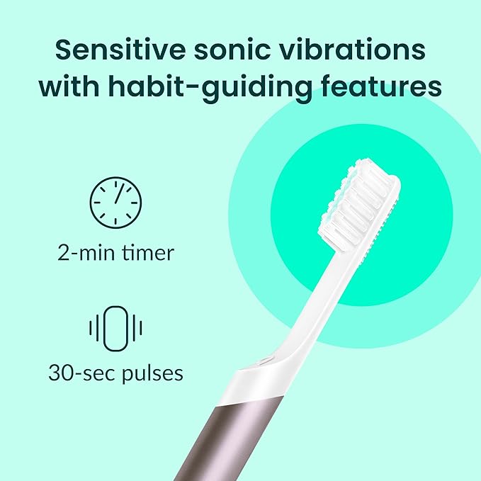 Quip Metal Sonic Electric Toothbrush for Adults - Time Travel &amp Soft Bristles with Travel Case &amp Replacement Brush Head - 3 Month Battery Life Plum